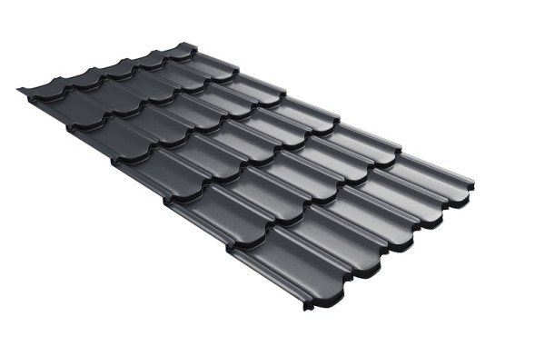 Металлочерепица квинта плюс с 3D резом 0,5 Quarzit lite RAL 7024 мокрый асфальт купить в Павловском Посаде